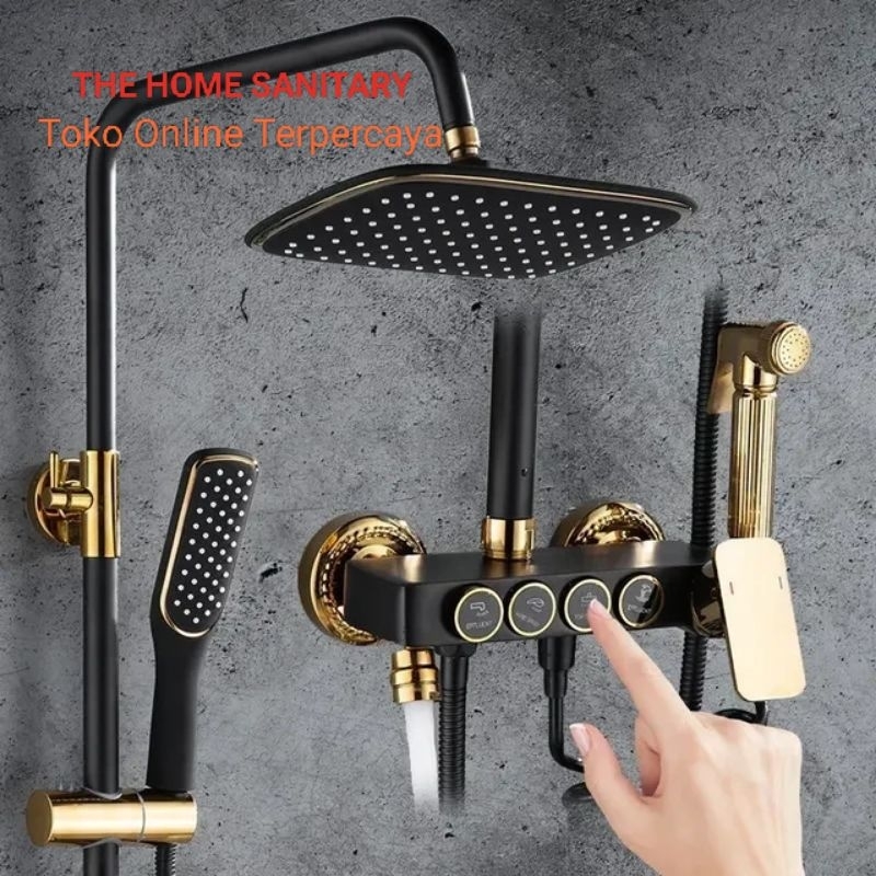 Promo Shower Set Panas Dingin Black Gold Shower Tiang Model Tombol