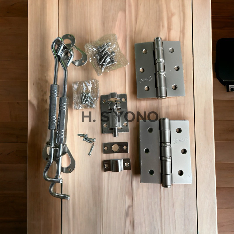 Paket Set engsel gomeo 3” jendela komplit grendel + cengkal jendela engsel