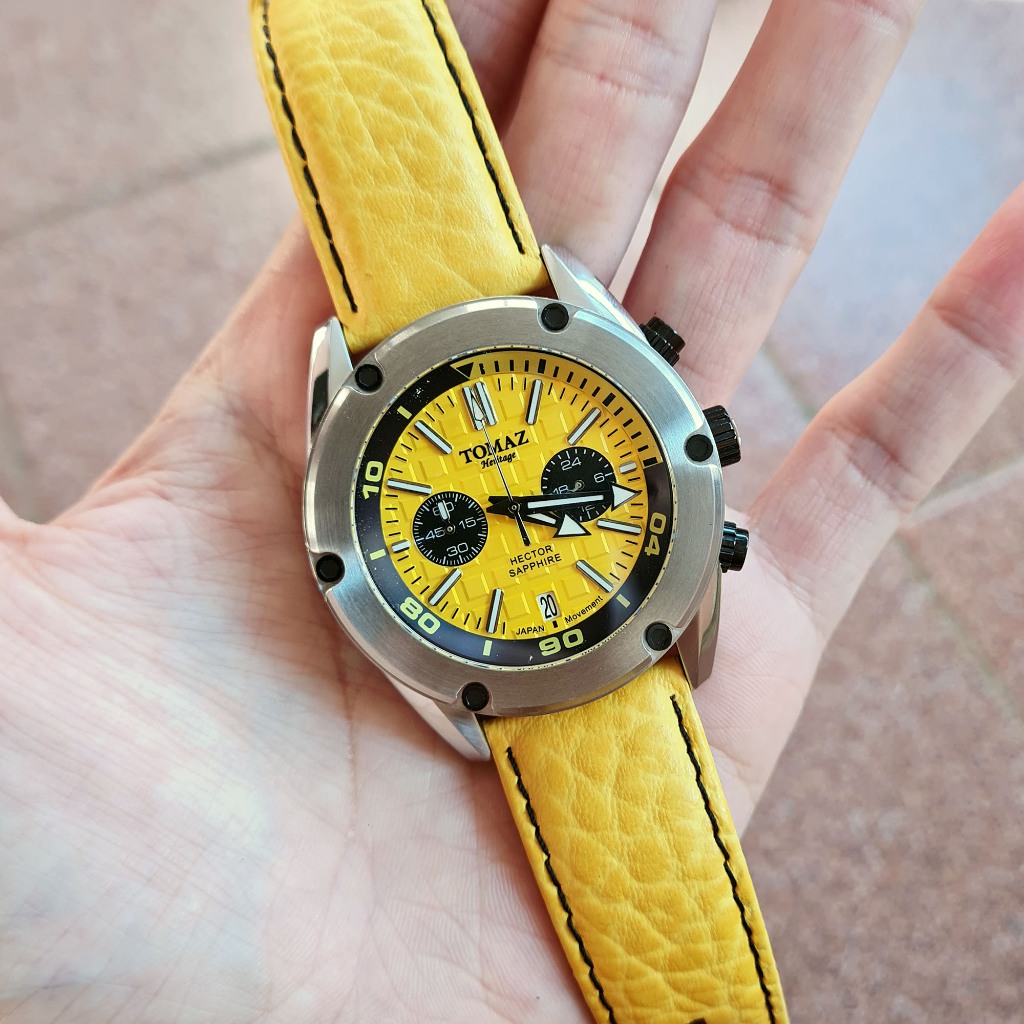 Jam Tangan Pria Tomaz Heritage Hector Sapphire Meca Quartz Yellow Dial