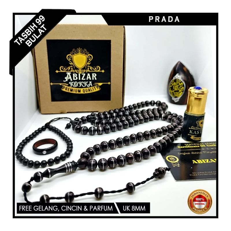 Premium quality tasbih Kokka bersertifikat Motif Bulat Prada Hitam 99 Butir diameter 8MM Original Ta