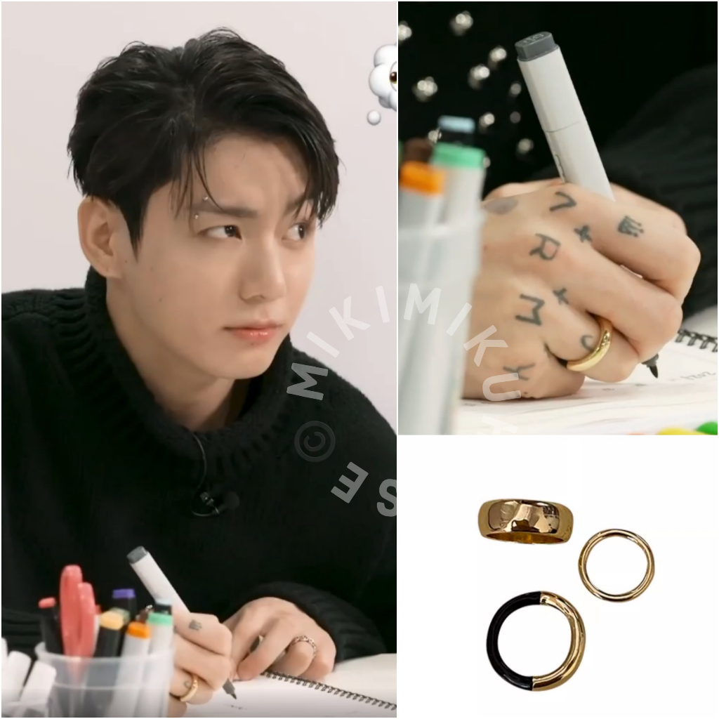 COUPLE BTS JUNGKOOK LOOK ALIKE BLACK GOLD RING CINCIN JIMIN NECKLACE V KALUNG