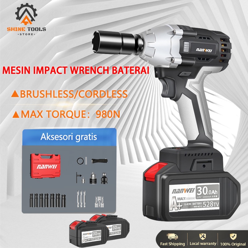 Cordless electric impact wrench,Brushless impact wrench,impek pembuka baut motor,bor baterai cas kom