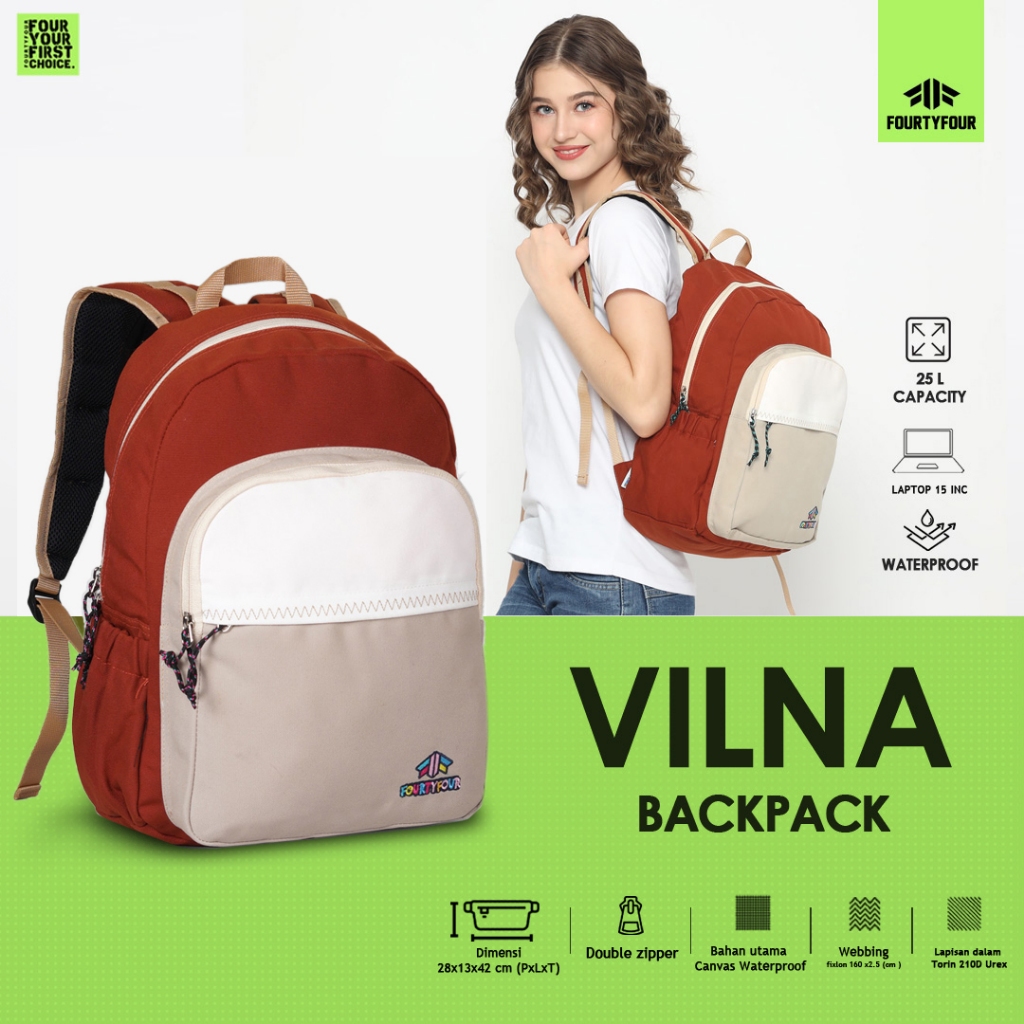 FOURTYFOUR VILNA - TAS RANSEL WANITA - RANSEL KANVAS WATERPROOF PREMIUM - RANSEL SEKOLAH