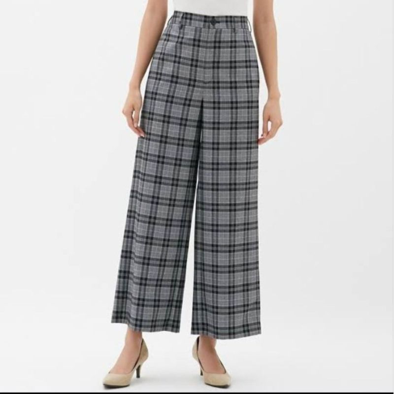 GU PLAID / TARTAN WIDE LEG PANTS