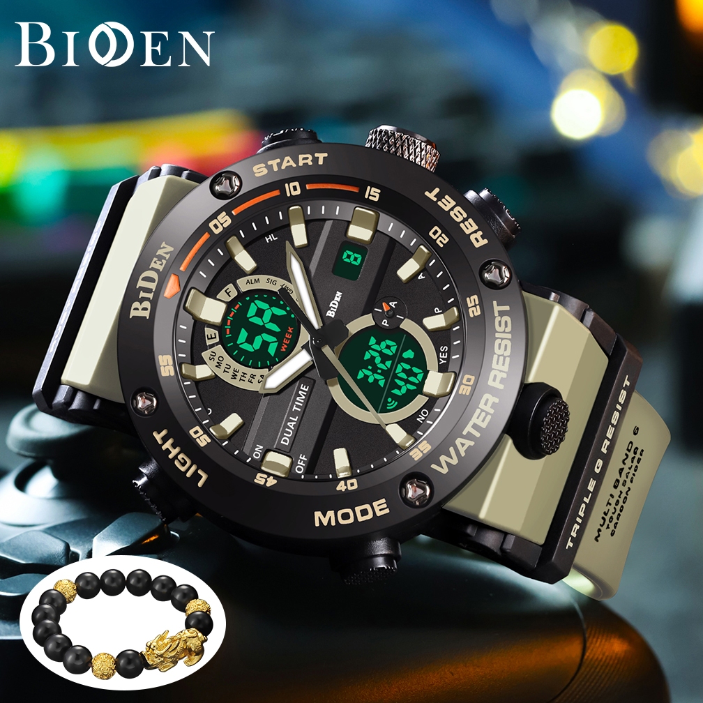 BIDEN Jam Tangan Pria Analog Strap Tali Karet Terbaru Ukuran Besar Model Sporty  Men Watches Free Bo