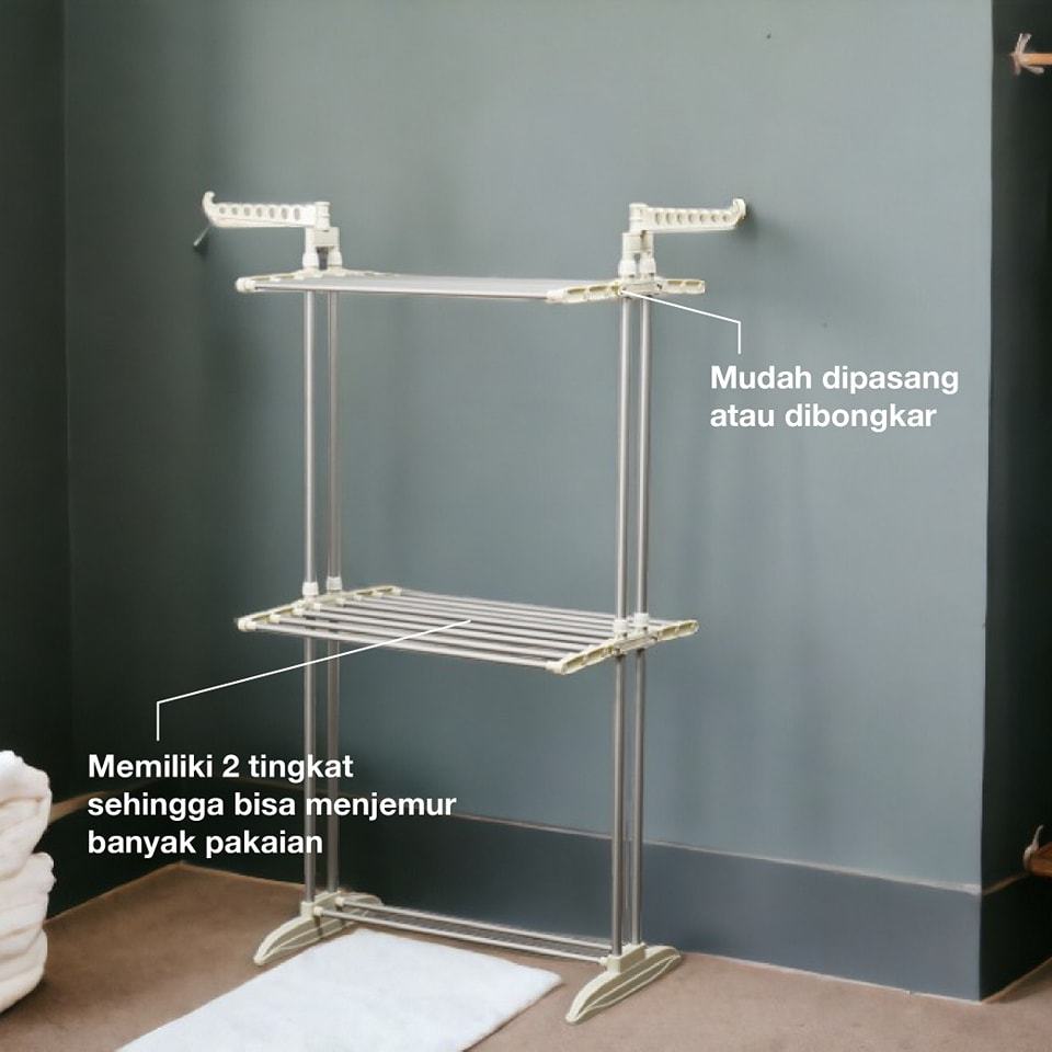 Hawaii Vedora Tempat Jemuran 2 Tingkat Cream | Jemuran Korea Jepang Minimalis | Jemuran Baju Bayi