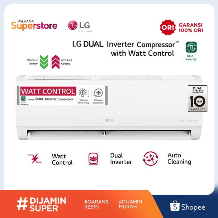 Spesifikasi LG AC Split Dinding Smart Inverter DUALCOOL Watt Control 2023 2 PK - T18EV5 [JABODETABEK