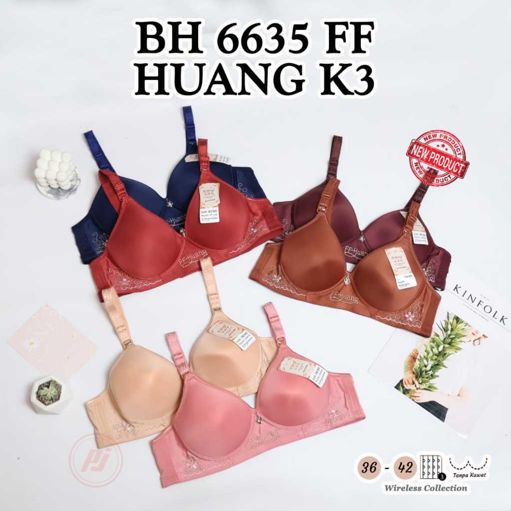 (Paket 4 Pcs) BH FF HUANG Kait 3 Ukuran 36 - 42 Cup B | BH Wanita Dewasa Bordir Bagian Bawah