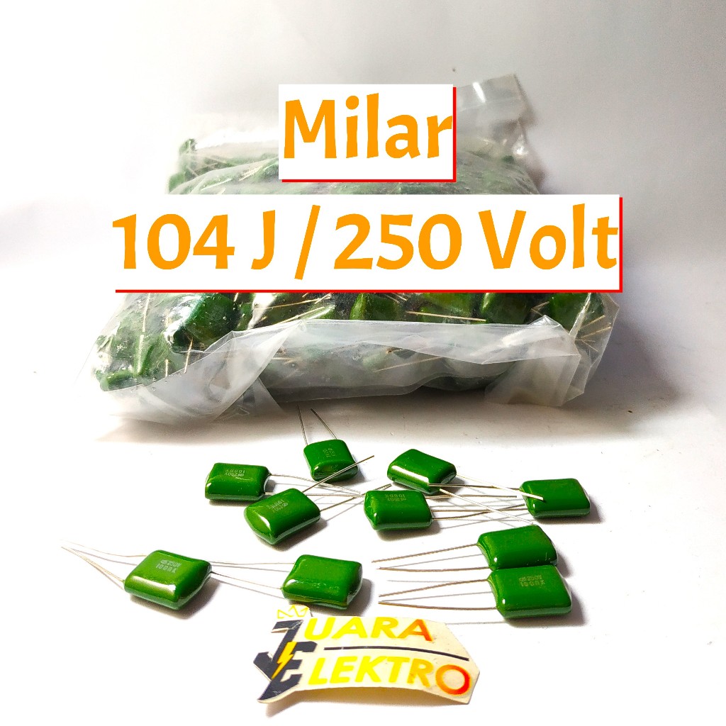 (10 PCS) Capasitor Milar 104J / 250V Hijau | Kapasitor Milar 104 J / 250 Volt