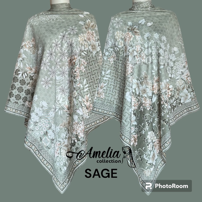 HIJAB SEGIEMPAT VOAL MOTIF WARNA SAGE