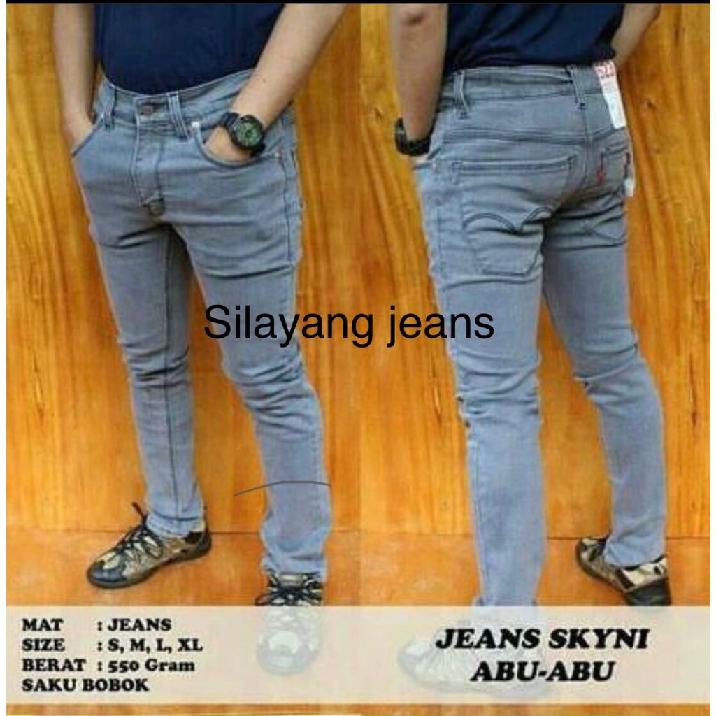 CELANA PANJANG JEANS PRIA ABU-ABU MODEL PENSIL STRET JEANS COWOK SLIMPIT TERBARU