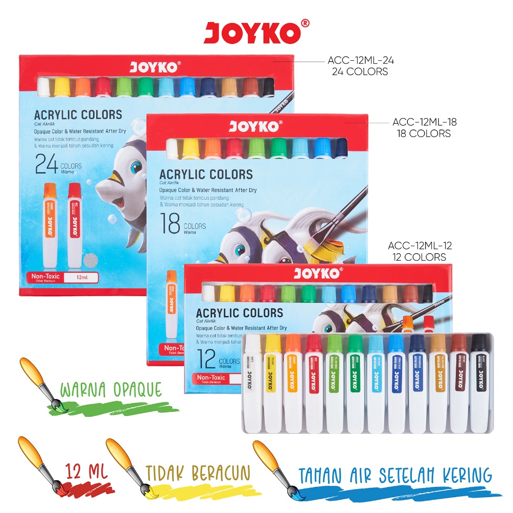 

el Keren Joyko TITI Acrylic Colour 12 18 24 Warna Cat Akrilik Joyko SET ACC12ML FPG