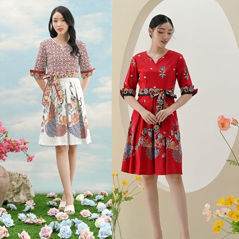 Aliza Dress Batik Lengan Panjang Tunik Batik Couple Batik Modern Dress Wanita Slimfit Seragam Batik 