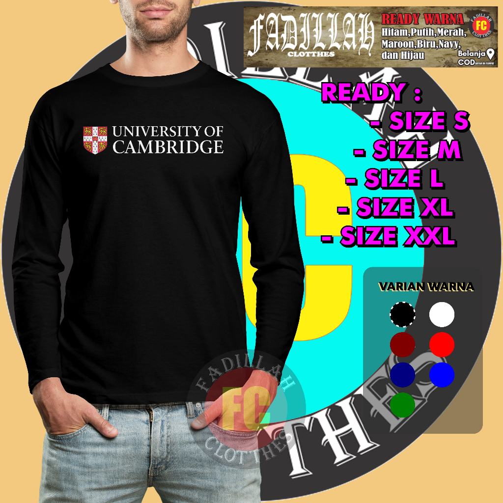 Kaos University of Cambridge Universitas Cambridge Logo Lengan Panjang Baju Distro