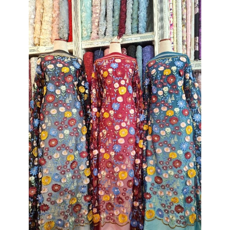 Tulle Bordir 3D multicolor | tulle bordir bunga | Bordir 3D| -lafemmetextile