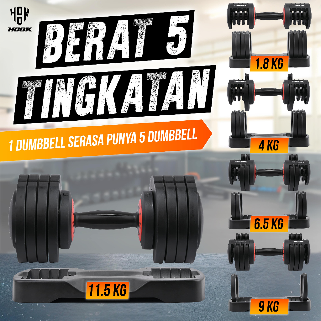 Dumble Alat Gym Dumbbell Barble Angkat Beban Burbel Hook Adjustable Dumbell Set 12kg Barbel Alat Fitnes Home Gym