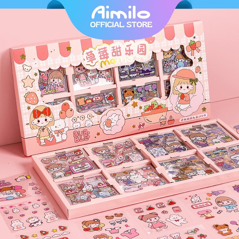 [READY] Aimilo Stiker 200 Lembar 1 Box Sticker Momo Stiker 100 Lembar 4warna Stiker Lucu Anak Perempuan Untuk Notebook Dan Buku Tulis Sekolah