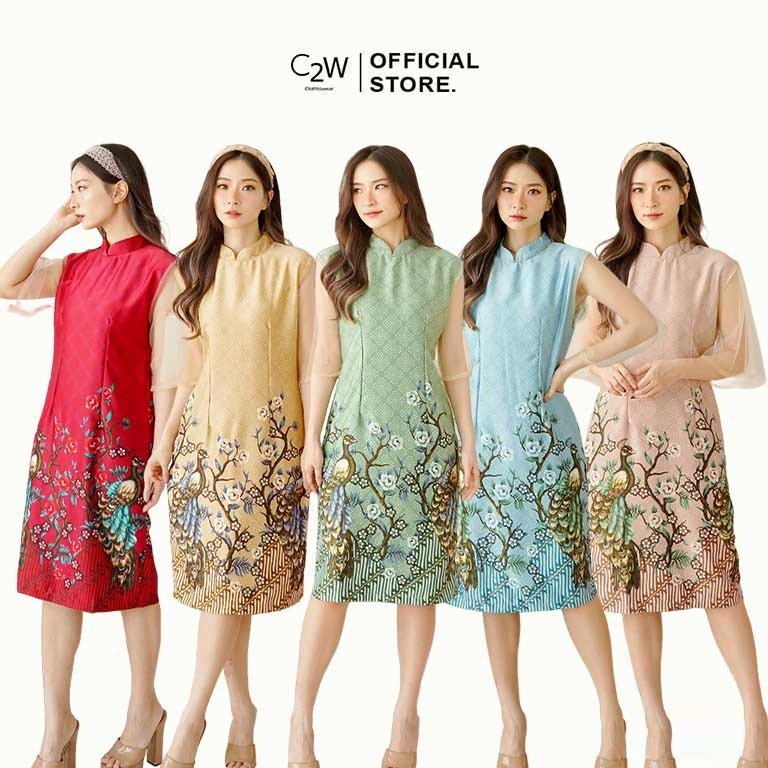 C2W Clothtowear Dress Batik Wanita All Size Satin Women's Clothes Tile Arm Span 727-BCY