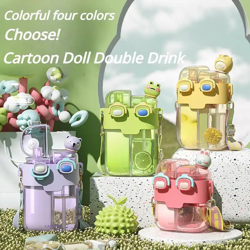 SL88 - FREE STIKER Botol 2 Sisi Jumbo GIAVOS Bahan Tebal 2 in 1 Dual Fungsi Dual Wadah Karakter Lucu