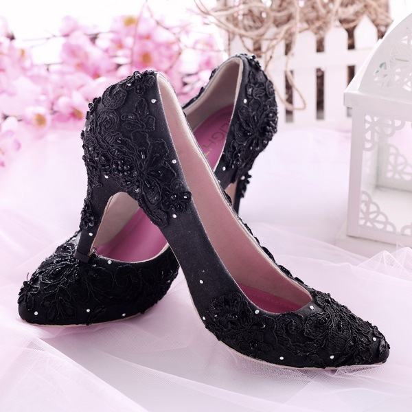 SLIGHT Sepatu Pointed Brukat Hitam Lace Wedding Shoes High Heels Payet | Sepatu pesta kondangan | Wedding shoes pengantin