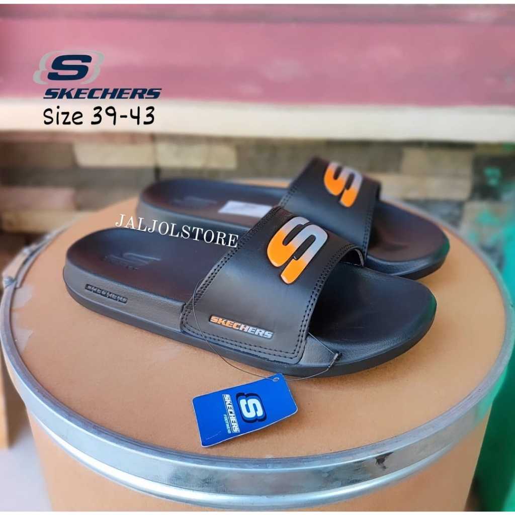 Sandal Skechers Gambix Hitam List Orange Grey Pria Remaja | Slip On Gambix Man Black List Orange Gre