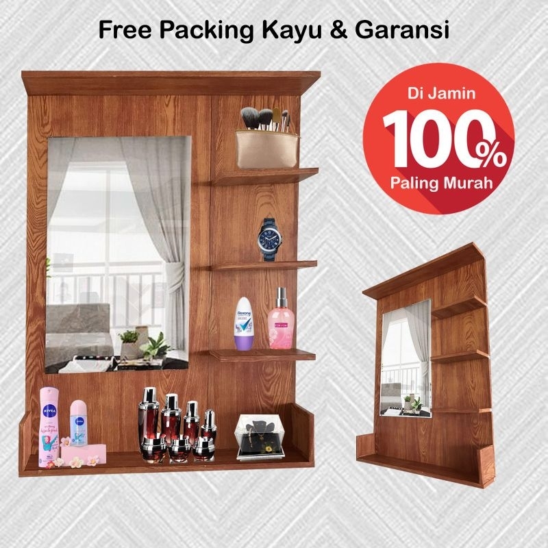 RAK MAKE UP MINIMALIS ori kayu RAK RIAS GANTUNG ori kayu  RAK MAKE UP DINDING