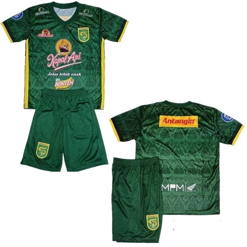 Jersey bola anak Persebaya home 2023/2024 printing logo bordir setelan baju bola anak Auri sport