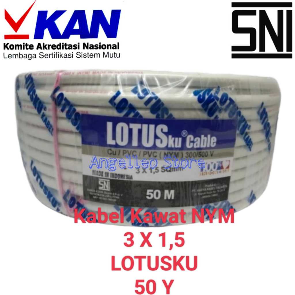 Kabel listrik LotusKu~Kabel Lotusku~Kawat Tembaga Asli 3x1,5 mm NYM~Kawat Tembaga~Permeter~SNI