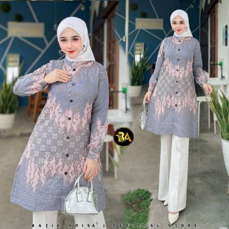 Promo Terbaru Tunik Batik Wanita Modern.Tunik Batik Katun Kancing Depan