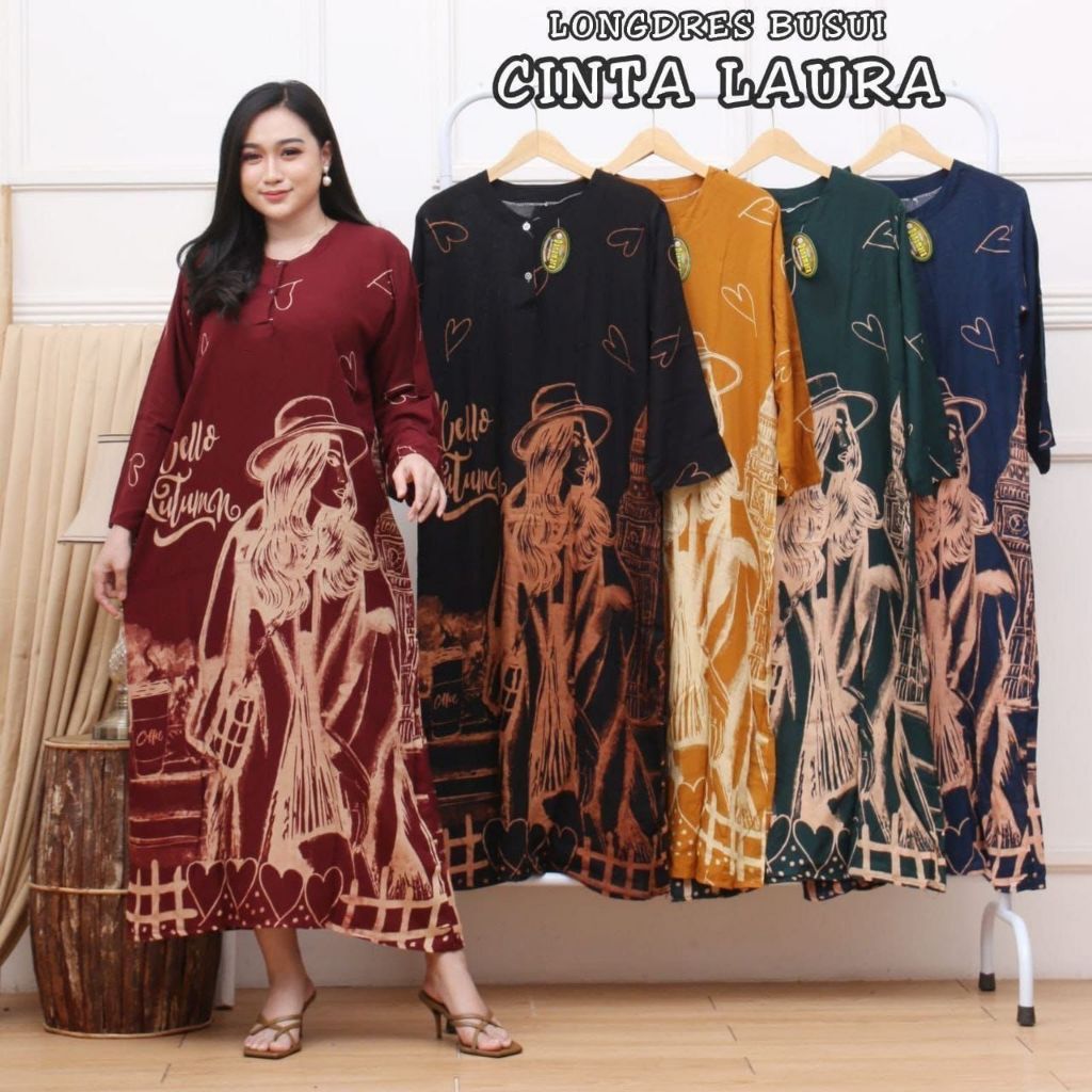 DASTER LONG DRESS LUKIS WARNA BUSUI SANTUNG TEBAL ADEM DASTER KEKINIAN DASTER BATIK GAMIS PANJANG