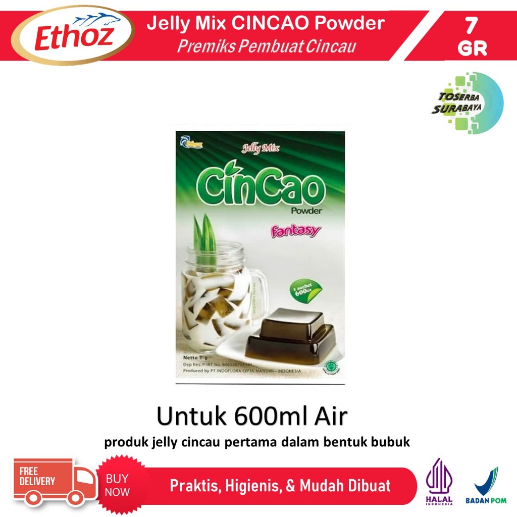 

Jelly Mix CINCAO POWDER 7gr By ETHOZ - Bubuk Pembuat Cincau - HALAL & BPOM