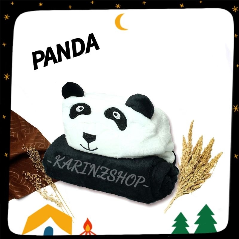 Selimut Bayi Topi Baby Blanket Hood Vallery Quincy : PANDA