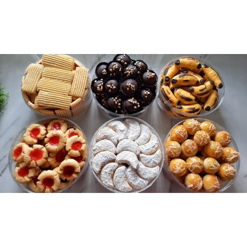 

Aneka Kue Kering premium, nastar, castengel, kue kacang, thumbrint, cookies coklat toples 250gram