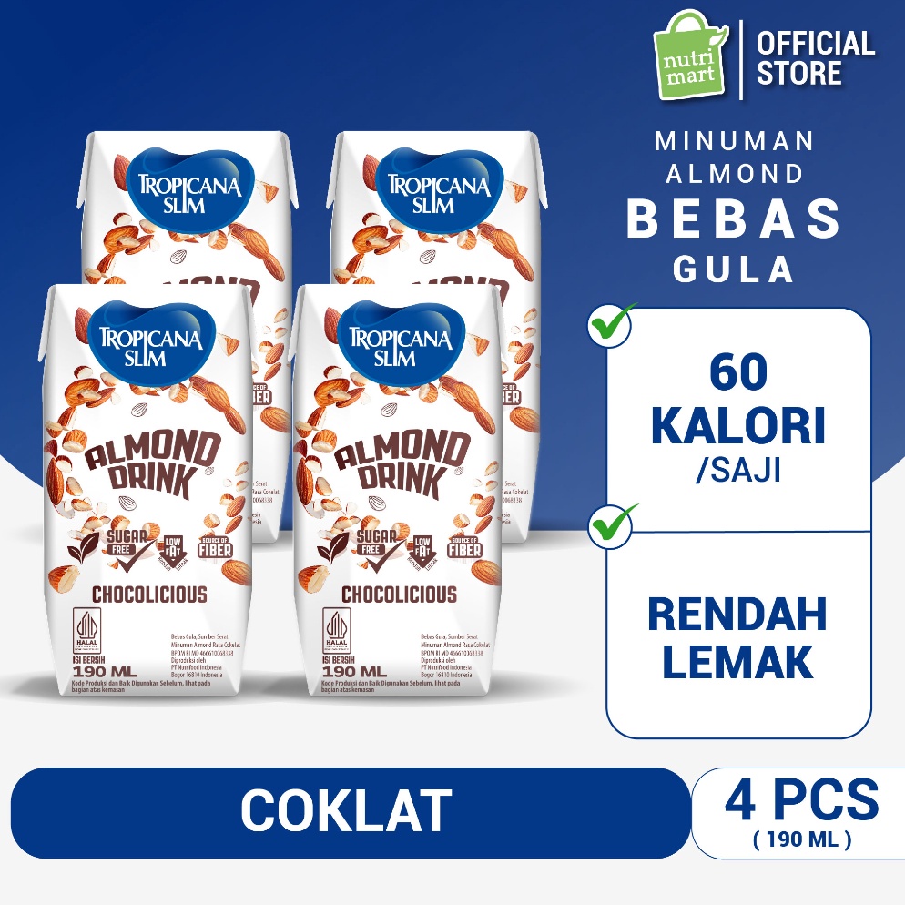 

B33st Terl4ris Tropicana Slim Almond Drink Chocolicious 19ml 4 pcs Minuman Almond Cokelat Bebas Gula Ready to Drink Harga Baru
