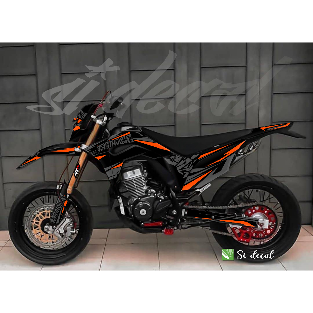 custom decal crf 150L full body hitam orange bags keren free request terjangkau