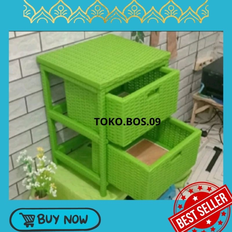 (REDY STOK) Lemari Rotan Sintetis Laci 2 Rak Buku Susun