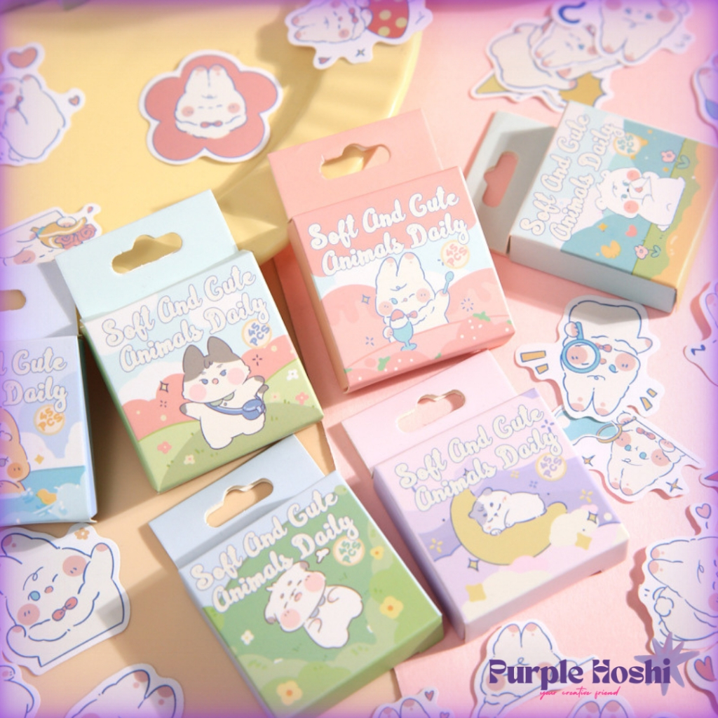 

Purple Hoshi 45 Pcs Animal Daily Series Sticker Deco Cute DIY Buku Jurnal Scrapbook