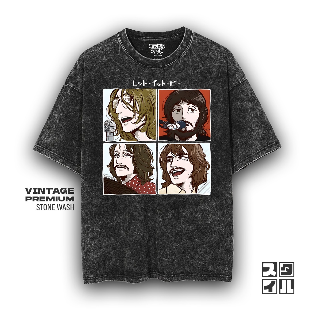 Caption'Style Baju Band The Beatles CARTOON STYLE Kaos Stonewash Unisex | Kaos Oversize Wanita | Kao