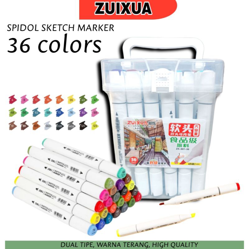 Zuixua Spidol Sketsa/Sketch Marker Color/Spidol Kepala Dua/Spidol Sketsa