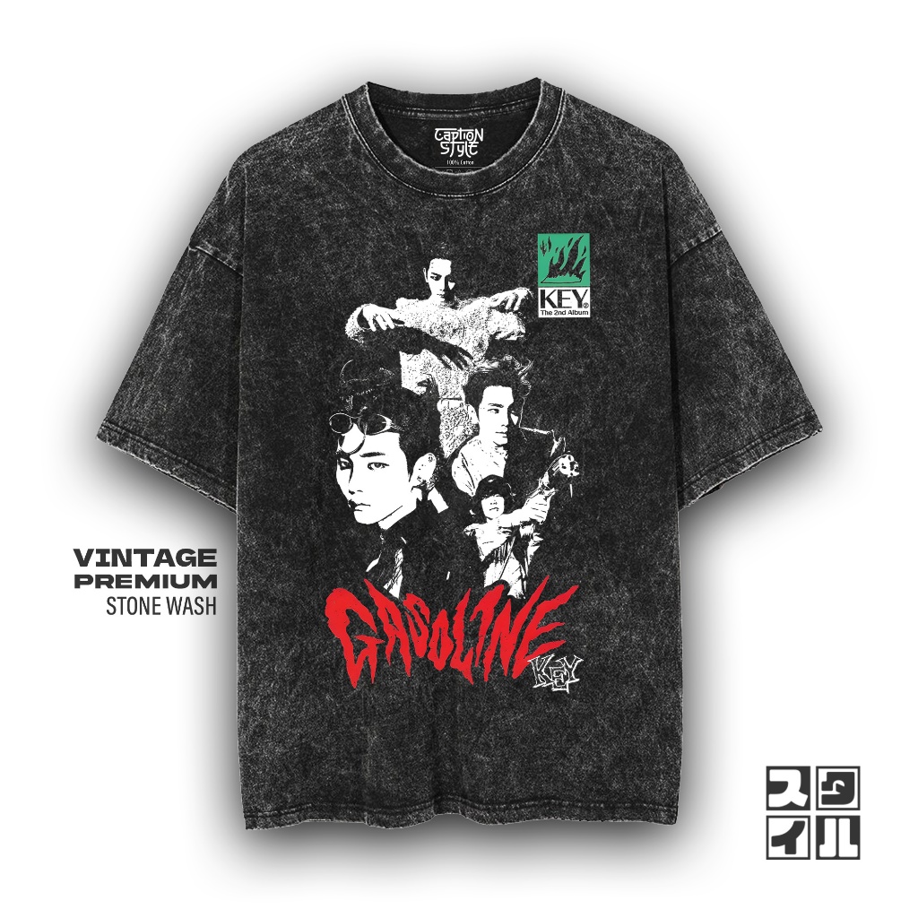 Caption'Style Baju Band Kpop GASOLINE KEY Kaos Stonewash Unisex | Kaos Oversize Wanita | Kaos Pria |