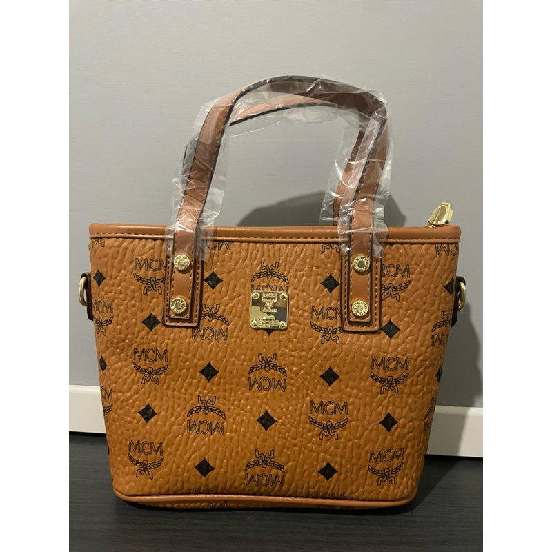 Tote Sling Bag MCM2 Signature Brown grade Premium - Kondisi NEW