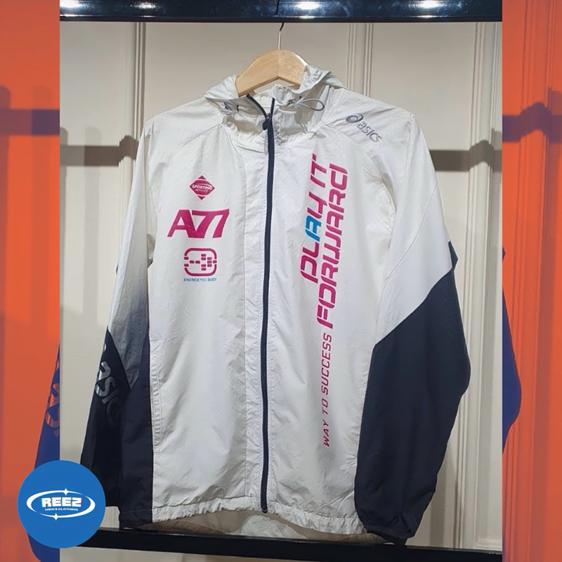[3] ASICS A77 Jaket Jacket Pria Sport Hitam Putih Thrift olahraga murah men’s men apparel reez id re