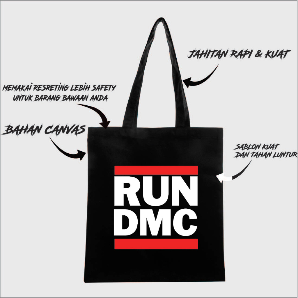 TOTEBAG RUN DMC BAHAN CANVAS DRILL TEBAL / TOTEBAG BAND RUN DMC / TOTEBAG MUSIC RUN DMC
