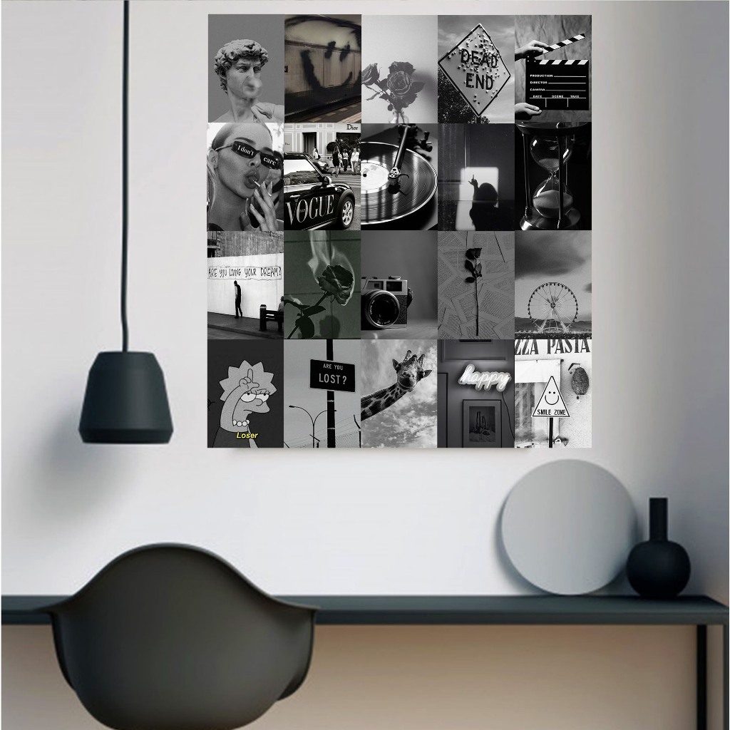 Isi 24 PCS Poster Dinding Black White [DD02] Ukuran A4 A5 A6 | Poster Aesthetic Hiasan dinding kamar