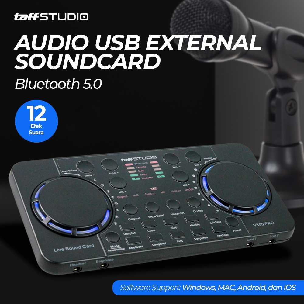 Audio Bluetooth USB External Soundcard Live Microphone V300 Pro 8 Konfigurasi Kendali Suara