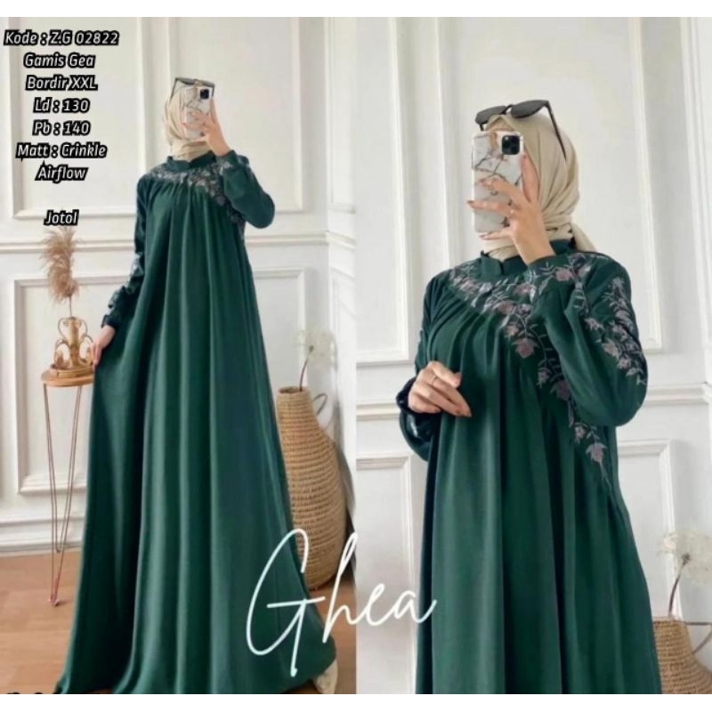 Gamis bordir crinkle ghea terbaru kekinian LD 130 jumbo