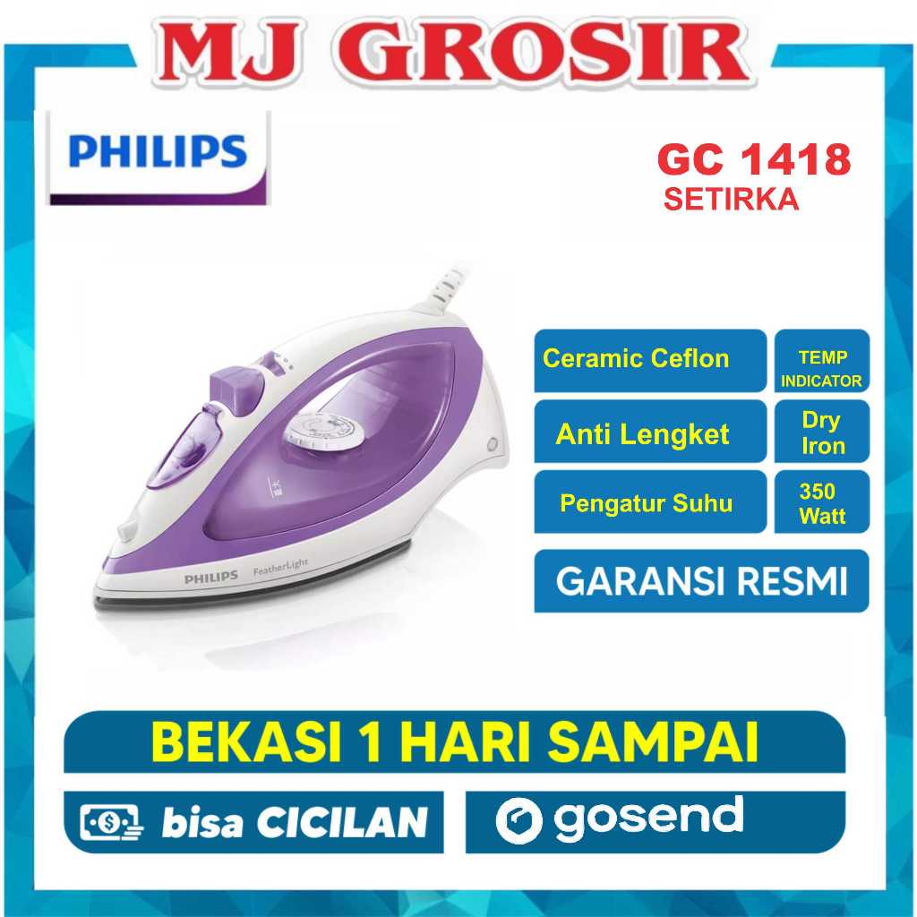 PROMO SETRIKA PHILIPS GC 1418 GC1418 TEFLON DRY IRON