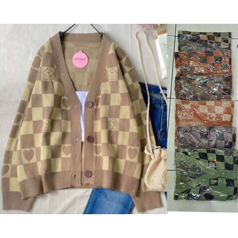 (Kotak Bintang) Sweater Rajut Semi Cardigan Rajut Wanita Import/ Kaos Rajut Wanita Import Terbaru Ke