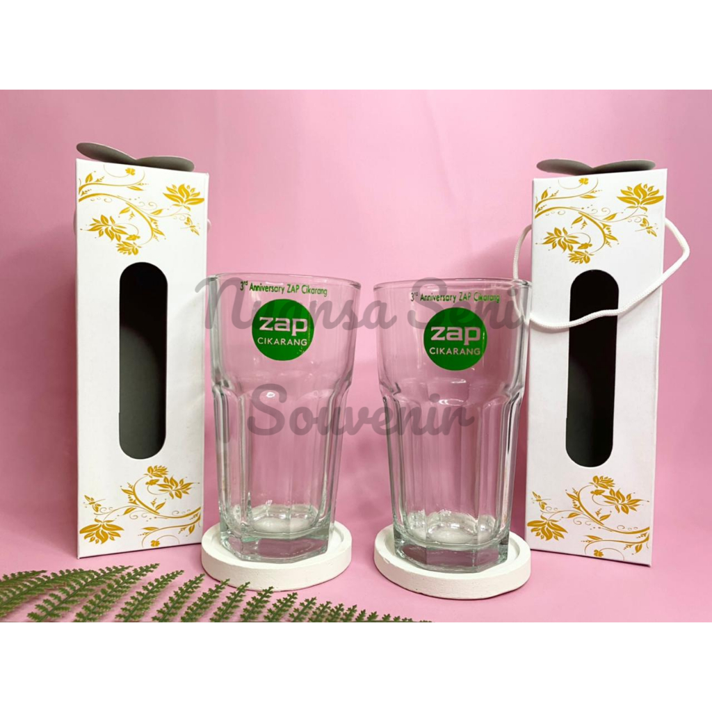 Souvenir Pernikahan Gelas Kaca Tinggi Gelas Havana Mug Minum Tumbler Jus Kaca Sablon