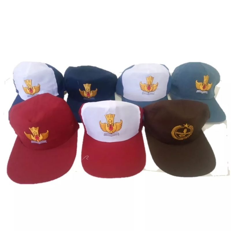 Topi SD SMP SMA SMK Topi Sekolah Seragam Sekolah Logo Bordir Komputer Belakang Pake Karet Gesper Pre